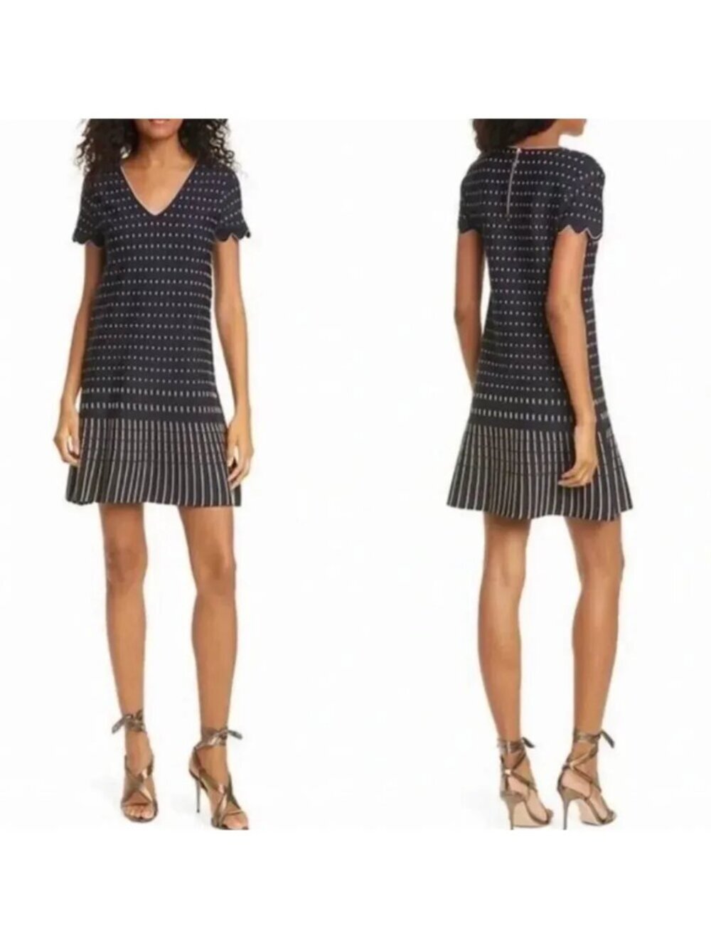 Ted Baker Maciiey Stitch Knit Metallic & Black Scallop Knit Dress Women size 6